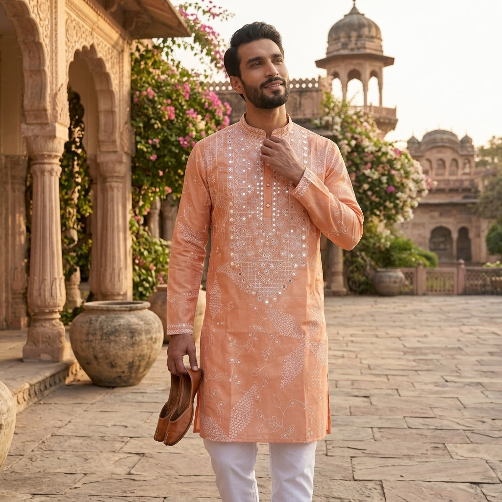 Men's Embroidered Simmer Silk Kurta Pyjama Set FZ-PR-16