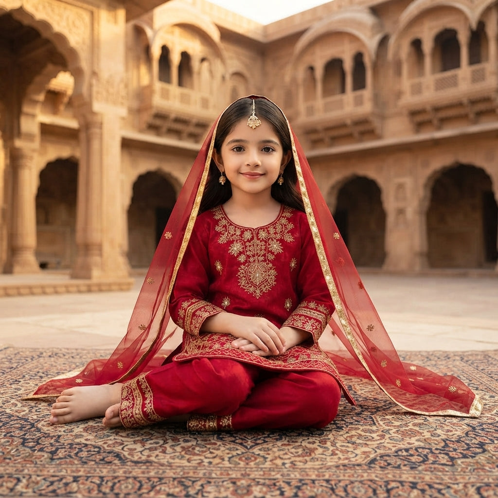 Girls' GMY Silk Embroidered Palazzo Set FZ-PR-44