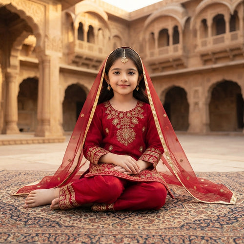 Girls' GMY Silk Embroidered Palazzo Set FZ-PR-44