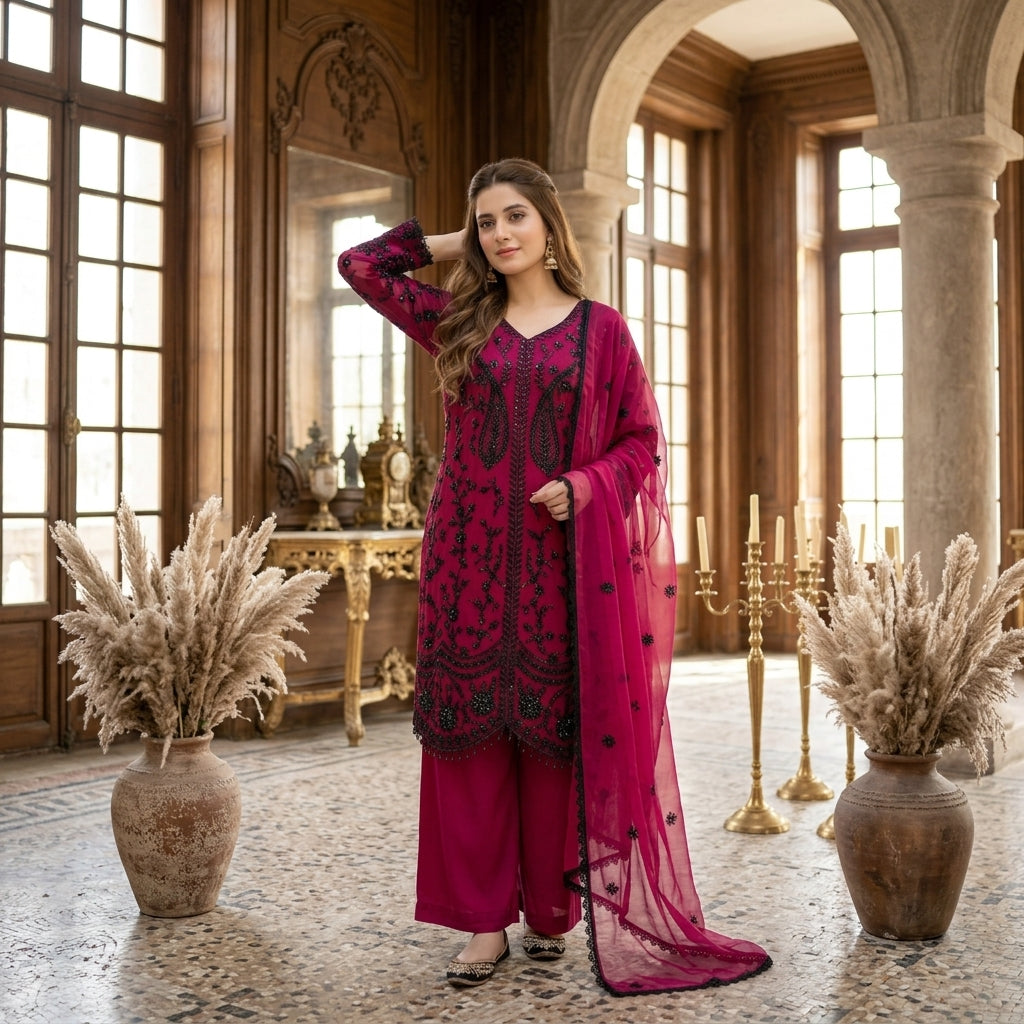 Women's Heavy Faux Georgette Sequin Suit Set FZ-PR-27