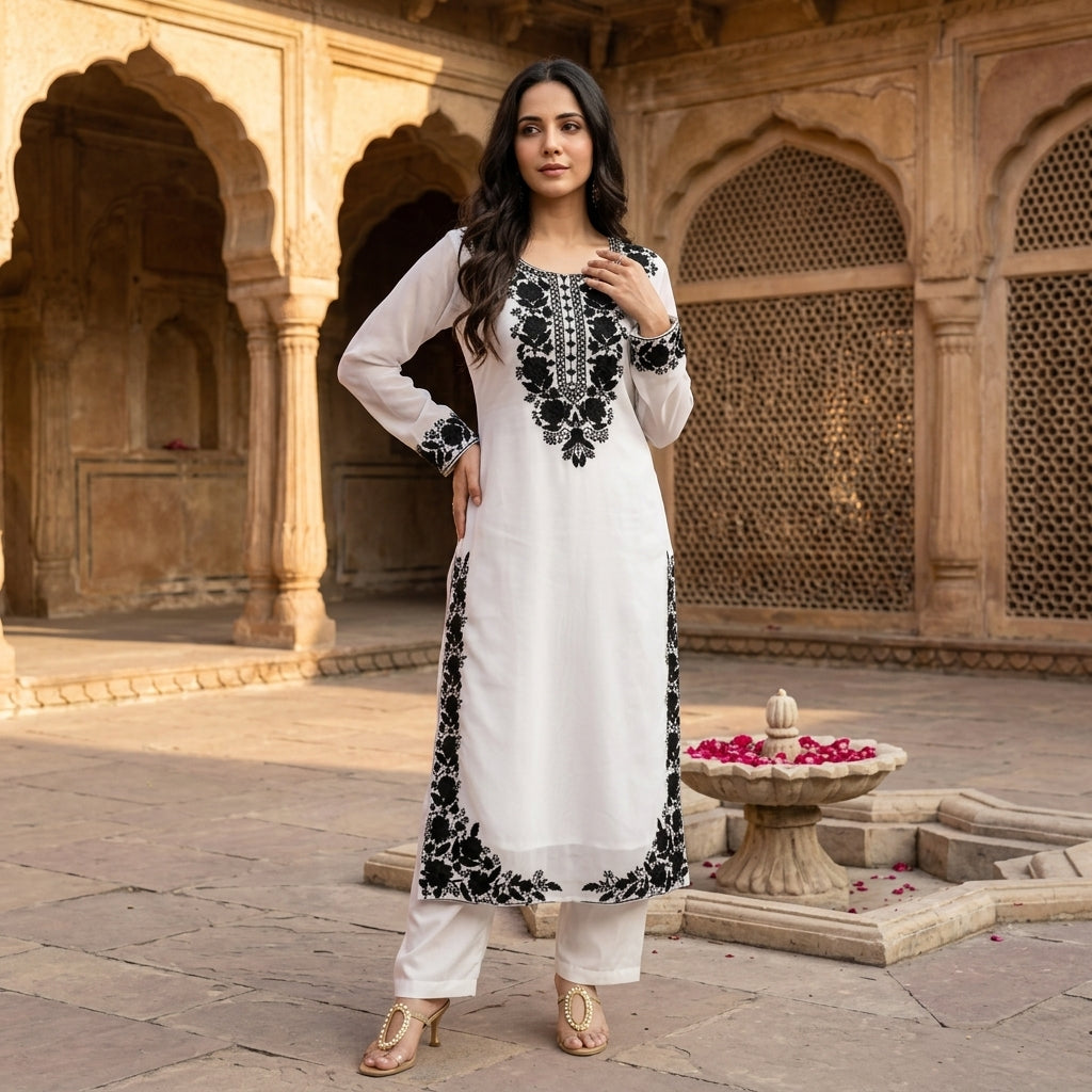 Women's Embroidered Georgette Kurta Set FZ-PR-28