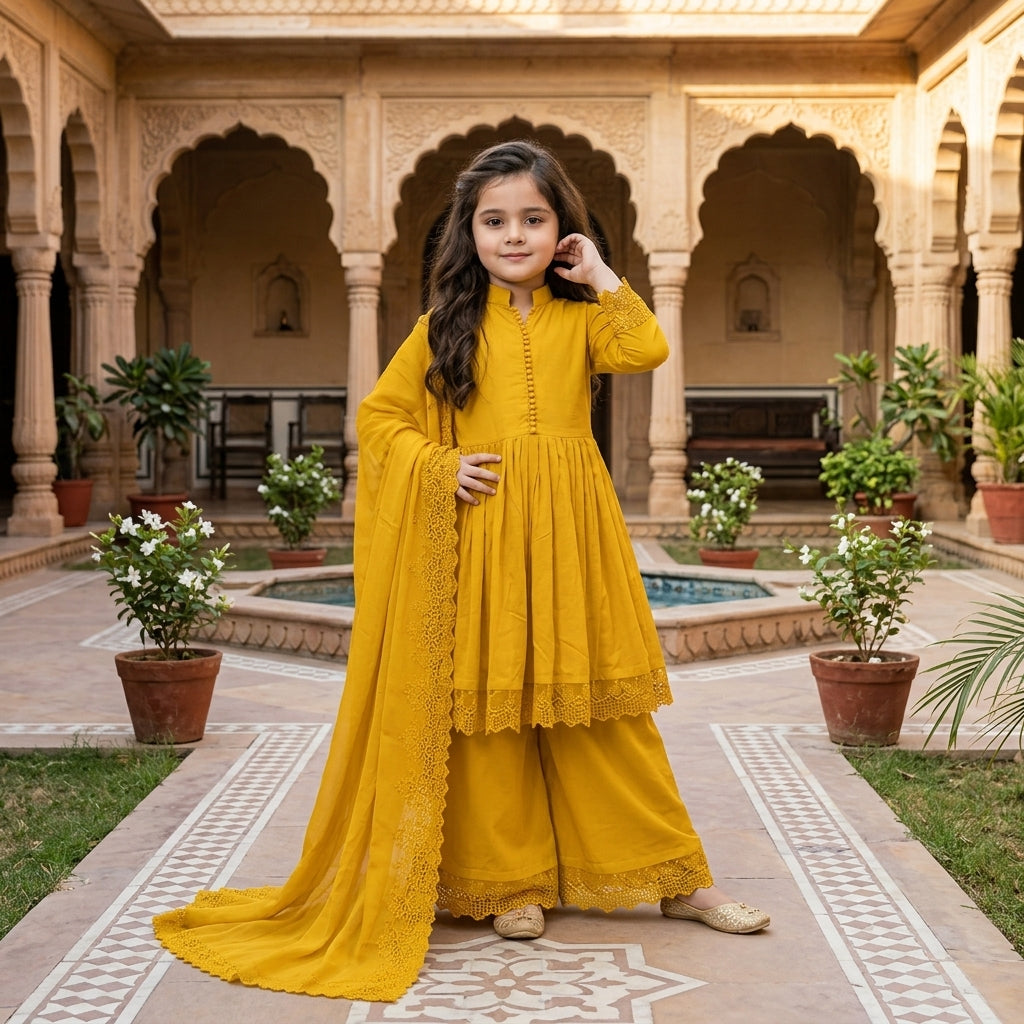 Girls' Cotton Embroidered Salwar Kameez Set FZ-PR-38