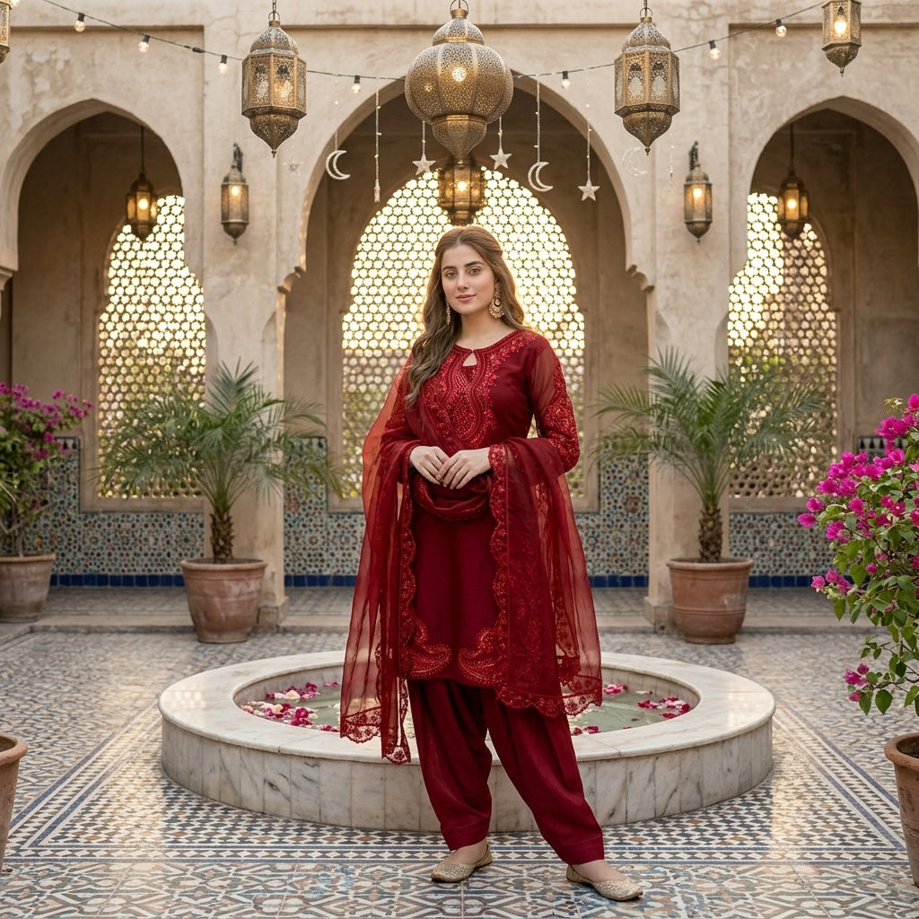 Women's Heavy Embroidered 3-Piece Palazzo Suit Set FZ-PR-10