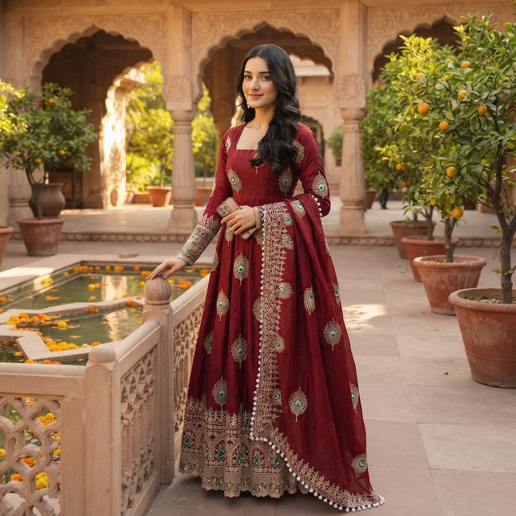 Women's Silk Embroidered Gown Set FZ-PR-41