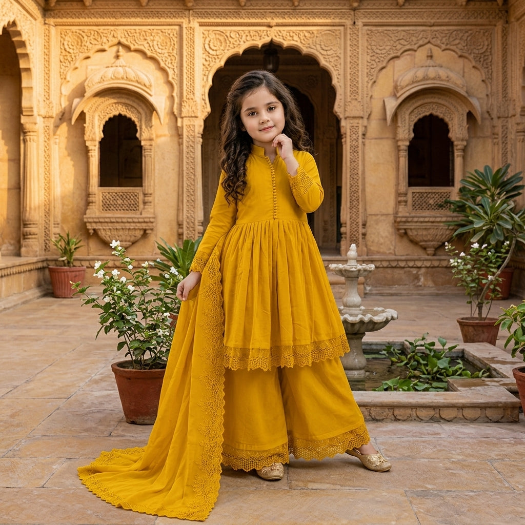 Girls' Cotton Embroidered Salwar Kameez Set FZ-PR-38