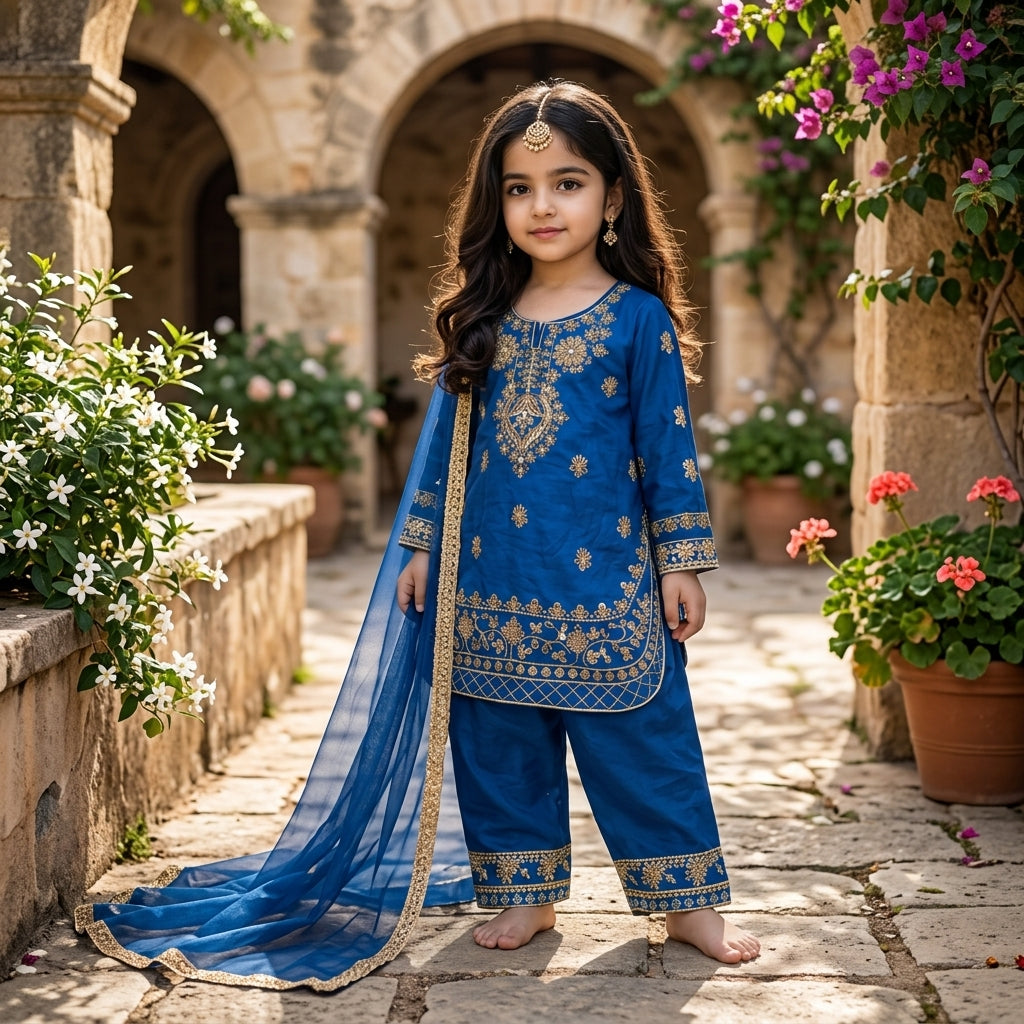 Girls' Embroidered GMY Silk Palazzo Suit Set FZ-PR-26