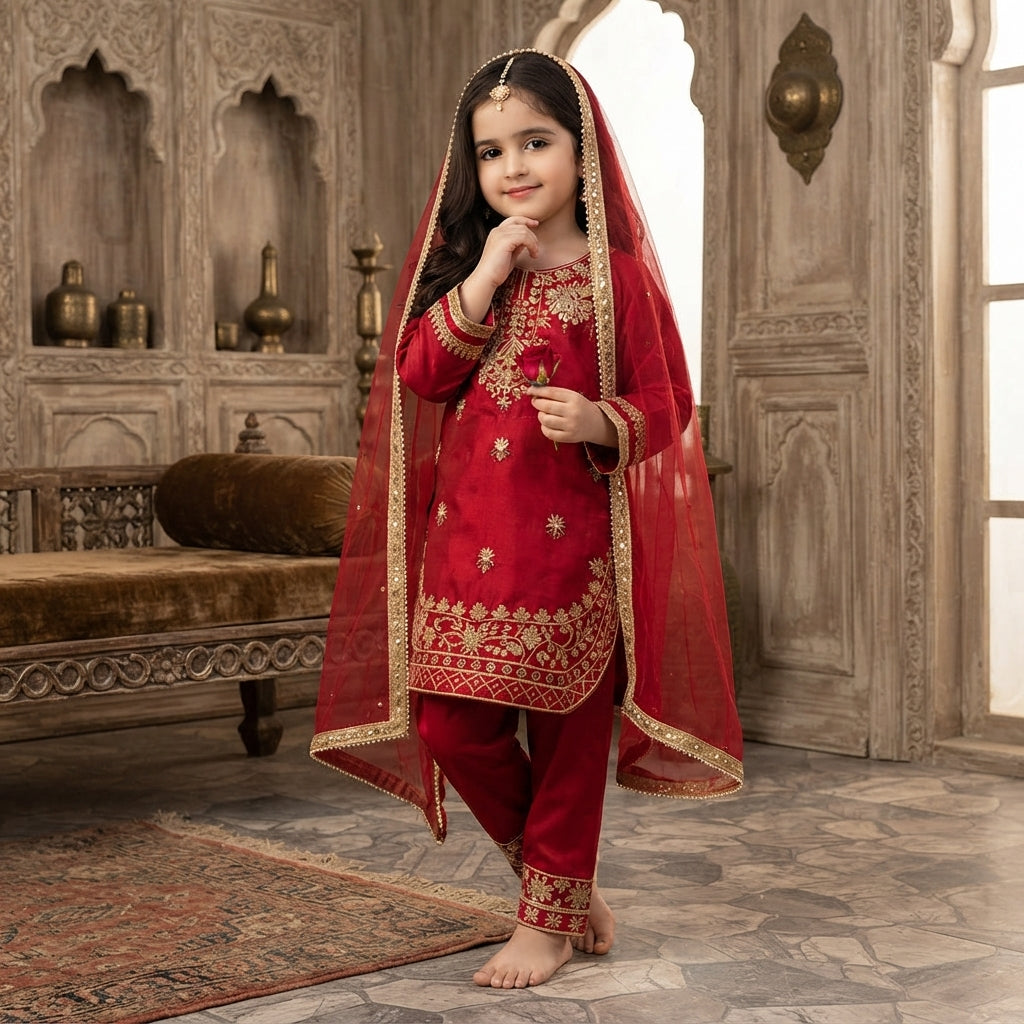 Girls' GMY Silk Embroidered Palazzo Set FZ-PR-44