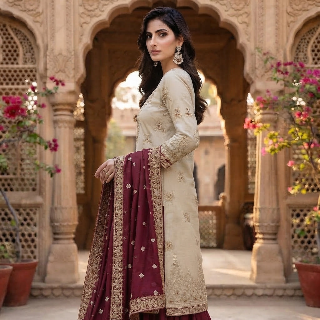 Heavy Embroidered JC Silk Palazzo Suit Set FZ-PR-05