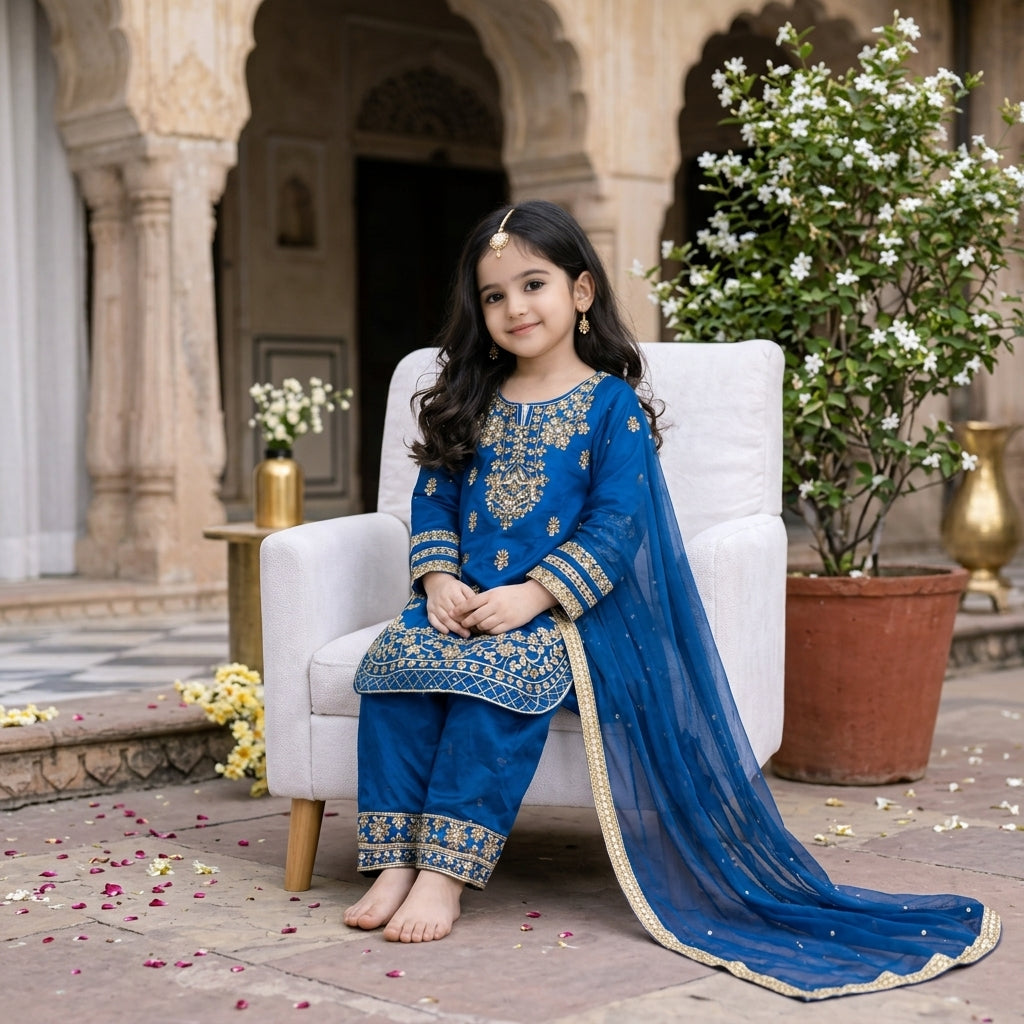 Girls' Embroidered GMY Silk Palazzo Suit Set FZ-PR-26