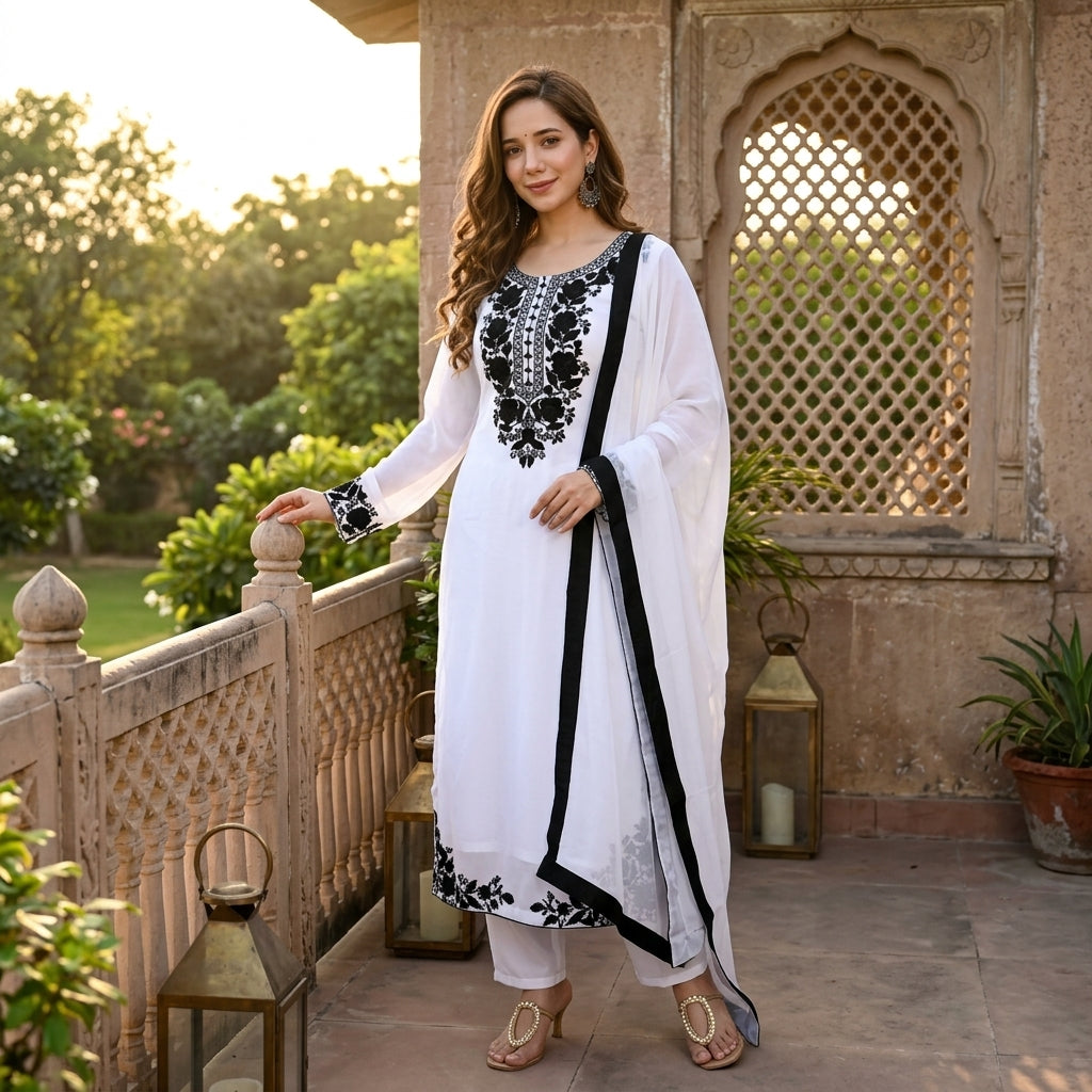 Women's Embroidered Georgette Kurta Set FZ-PR-28