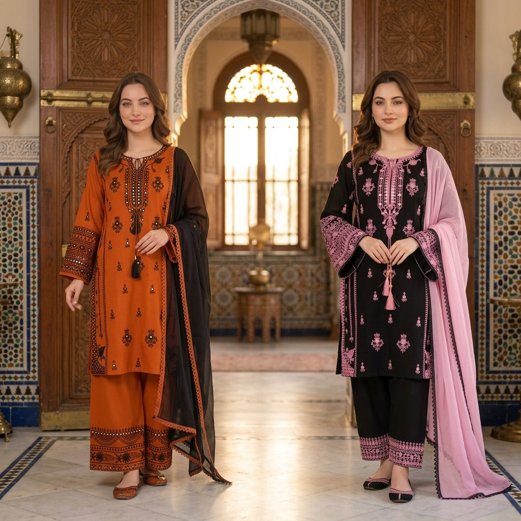 Women's Embroidered Rayon Kurta Set with Mirror Work & Palazzo FZ-PR-14