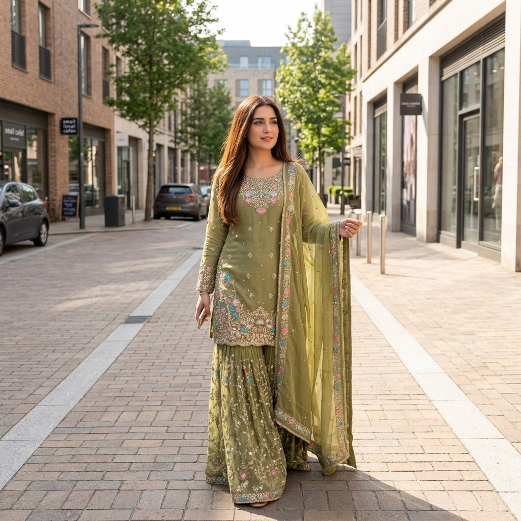 Women's JMC Silk Embroidered Anarkali Sharara Set FZ-PR-52
