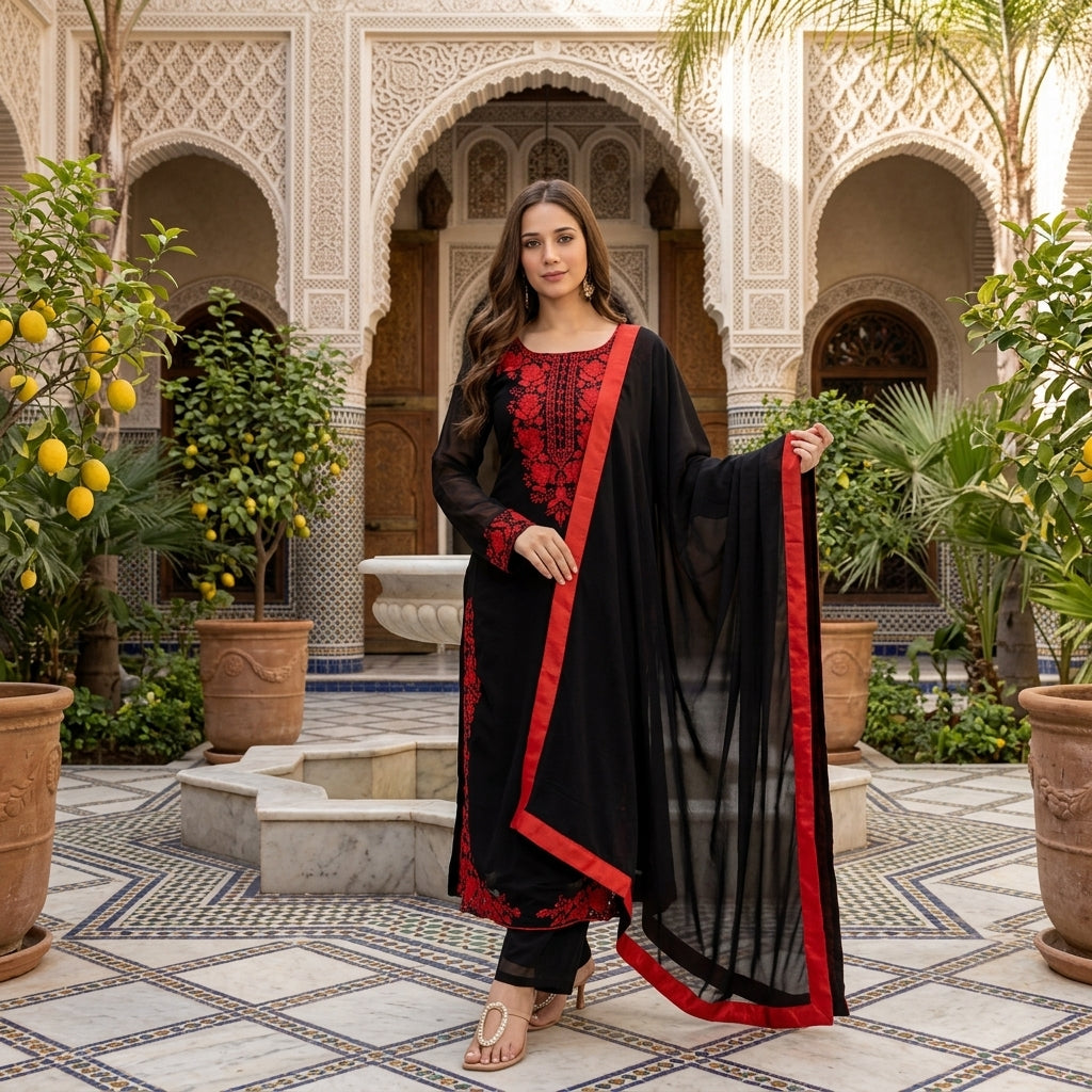 Women's Embroidered Georgette Kurta Set FZ-PR-29