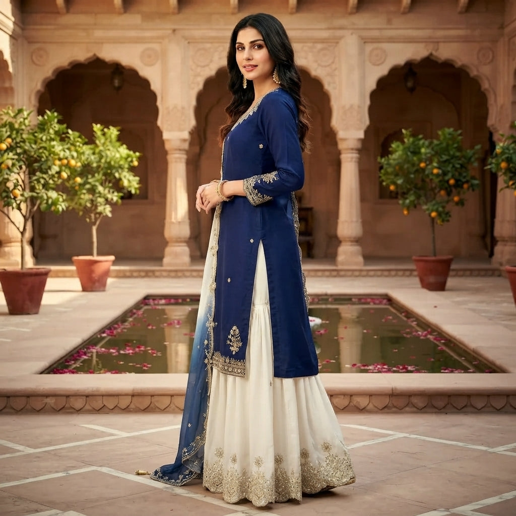 Women's French Crêpe Embroidered Salwar Kameez Set FZ-PR-45