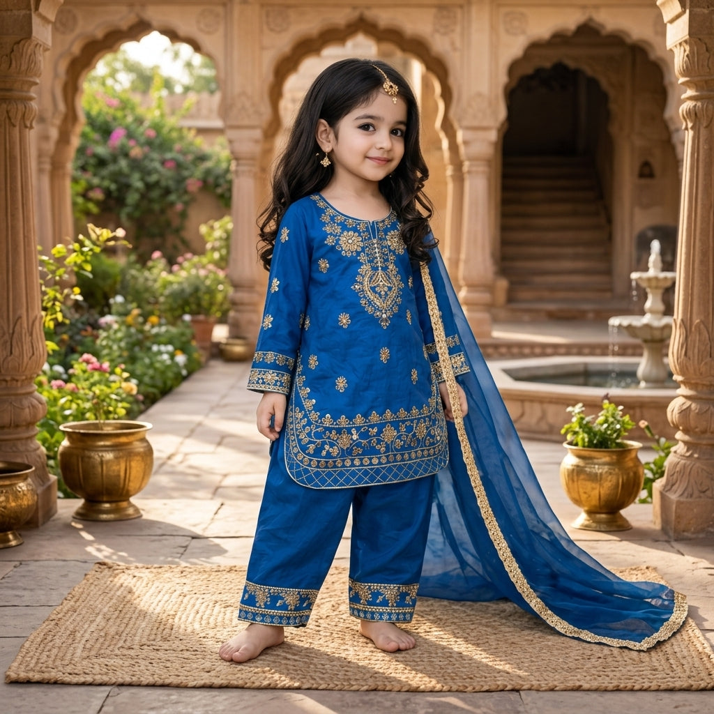 Girls' Embroidered GMY Silk Palazzo Suit Set FZ-PR-26