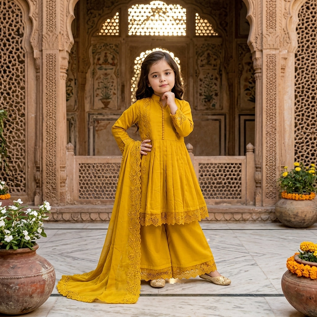 Girls' Cotton Embroidered Salwar Kameez Set FZ-PR-38