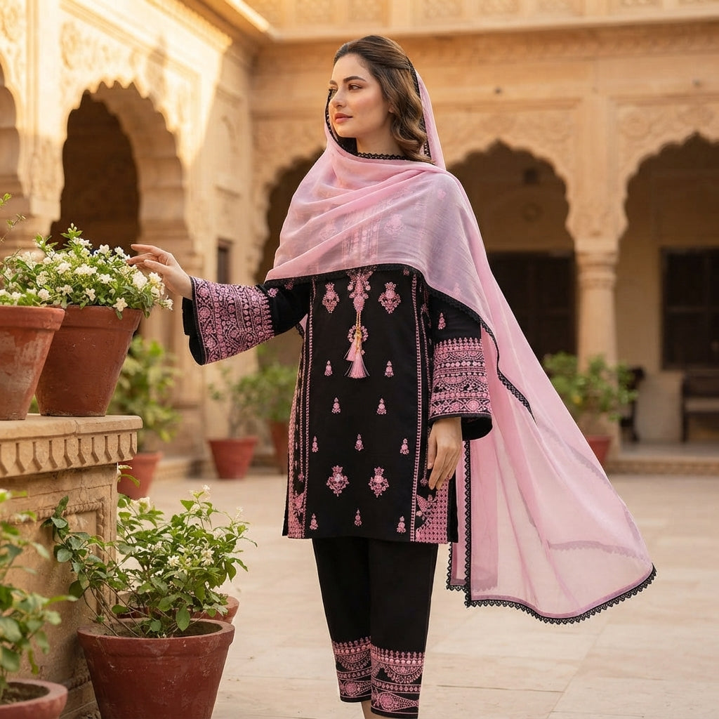 Women's Rayon Mirror Work Kurta Palazzo Set FZ-PR-46