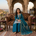 Girls' Embroidered Fendy Silk Kurta Palazzo Dupatta Set FZ-PR-23