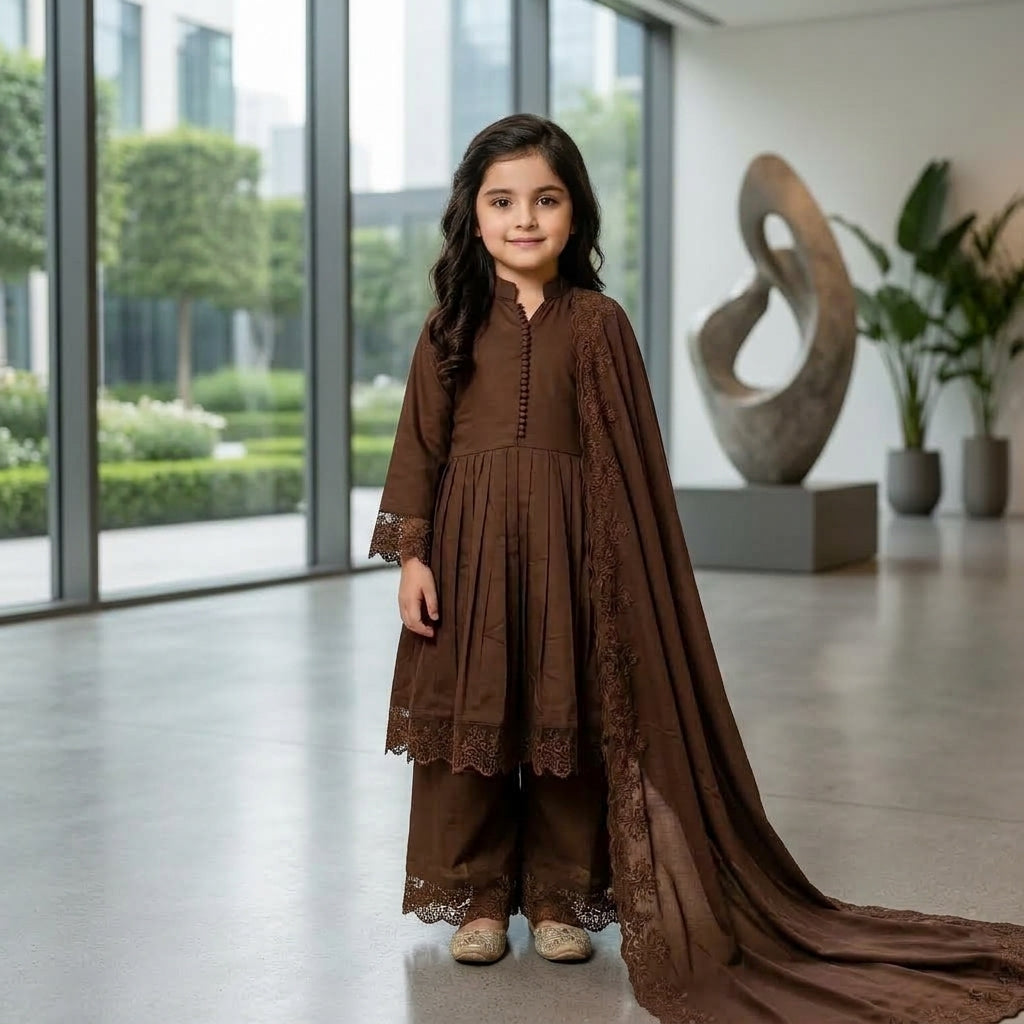 Girls' Roman Silk Embroidered Anarkali Set FZ-PR-39