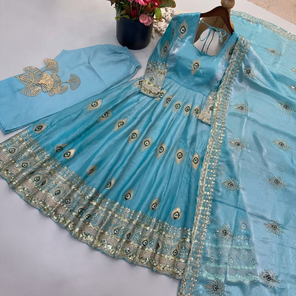 Women's Silk Embroidered Gown Set FZ-PR-41