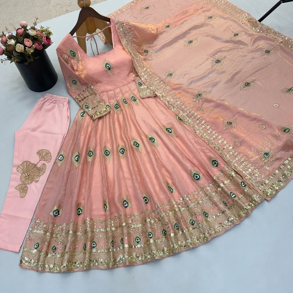Women's Silk Embroidered Gown Set FZ-PR-41