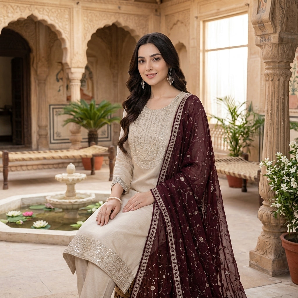 Women's CP Vichitra Silk Embroidered Kurti Set FZ-PR-37