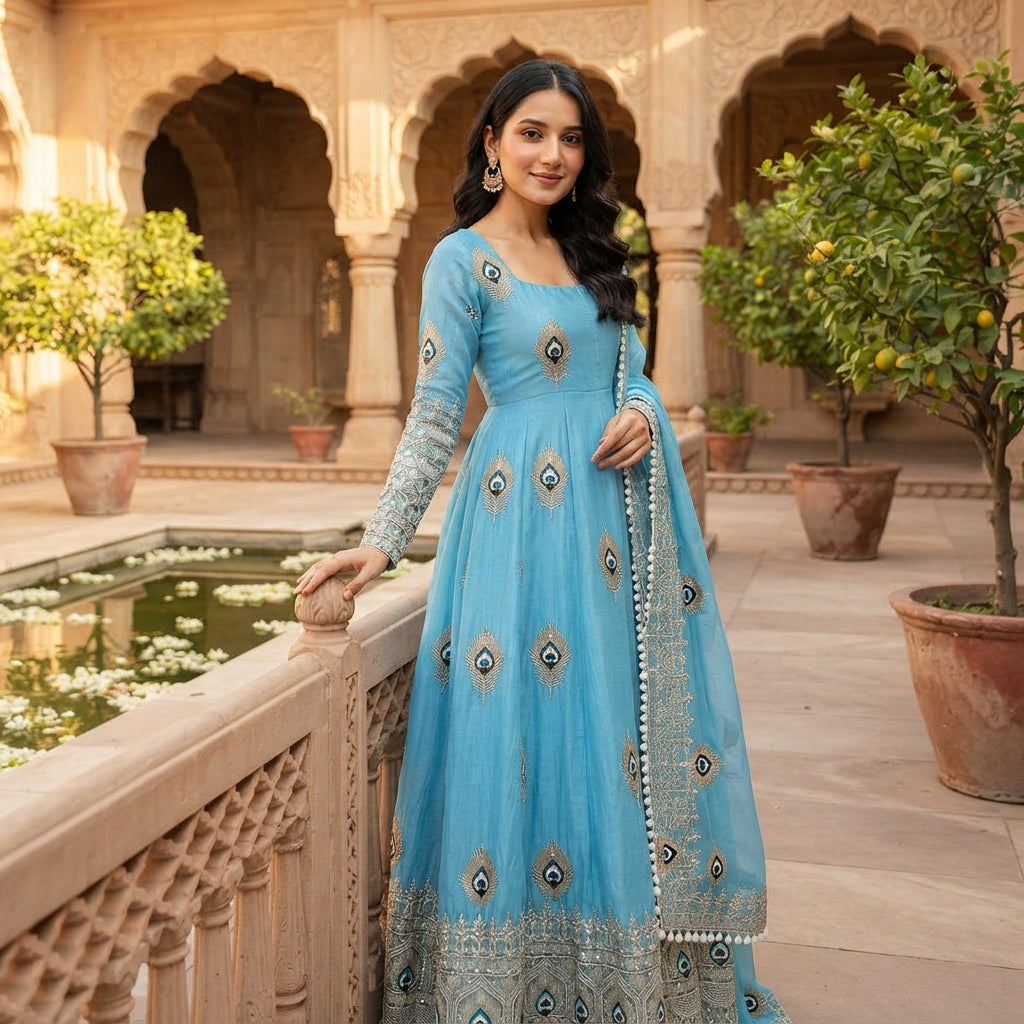 Women's Silk Embroidered Gown Set FZ-PR-41