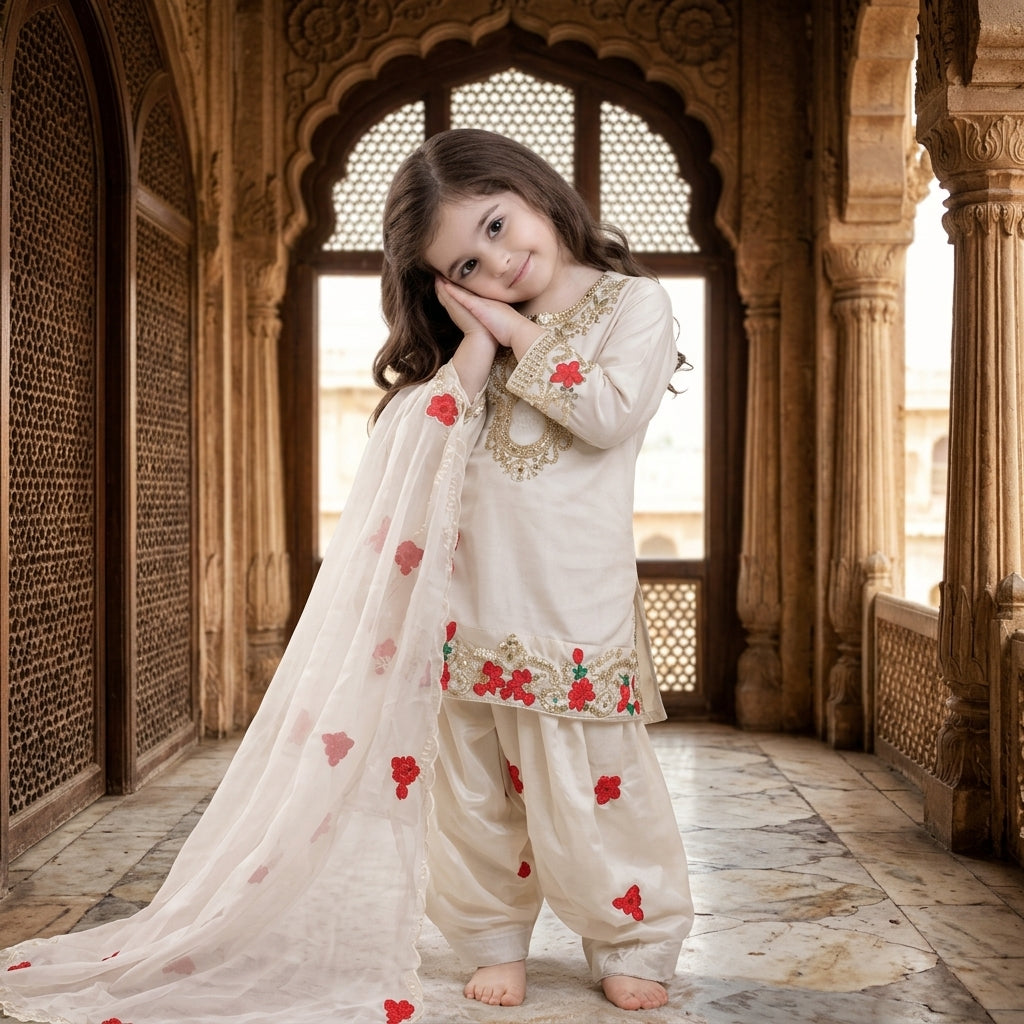 Girls' Heavy Crêpe Embroidered Salwar Kameez Set FZ-PR-40
