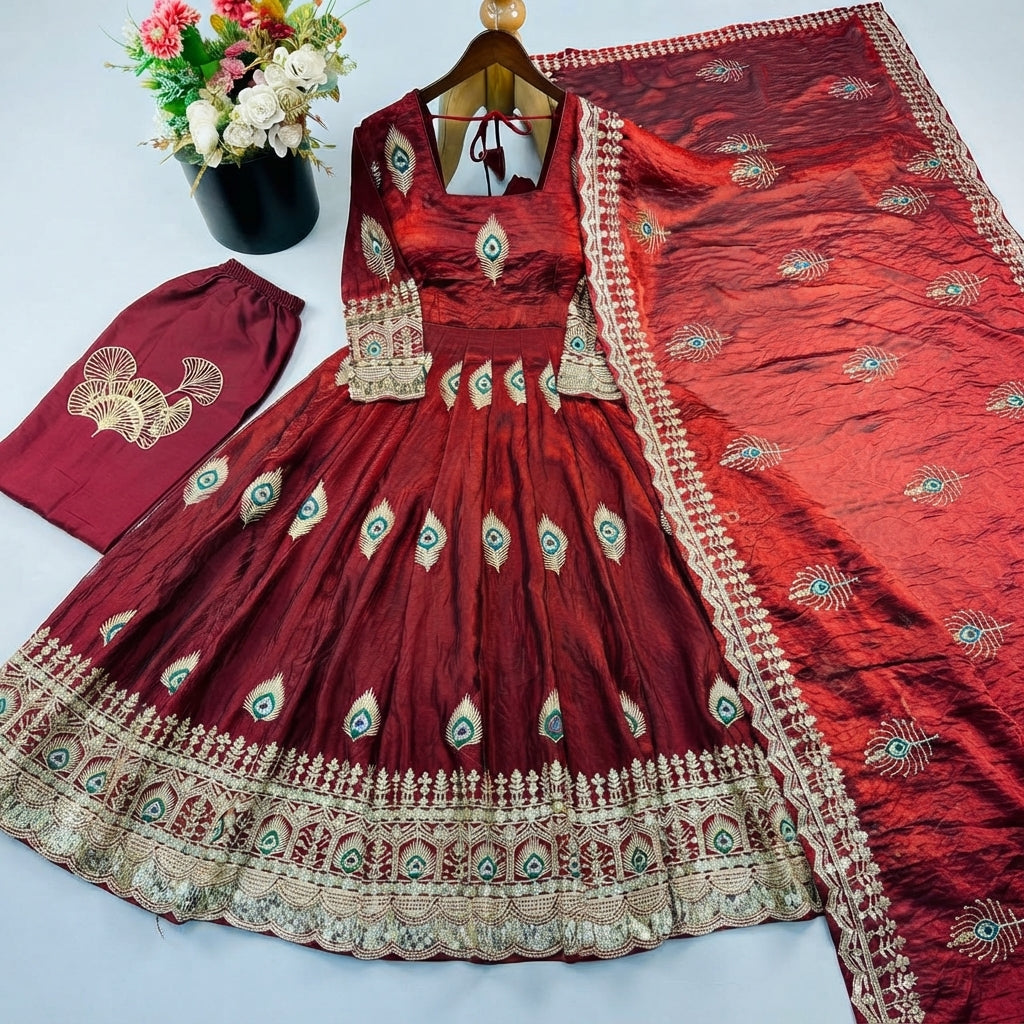 Women's Silk Embroidered Gown Set FZ-PR-41