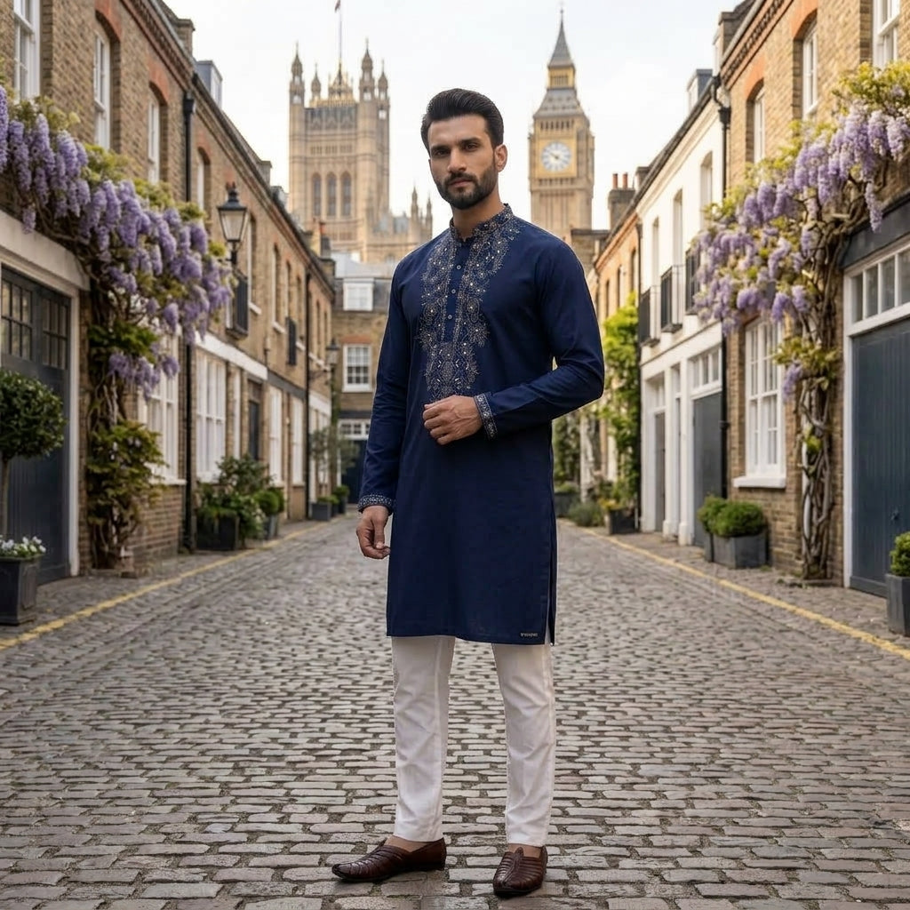 Men's Embroidered Star Silk Kurta Pyjama Set FZ-PR-19
