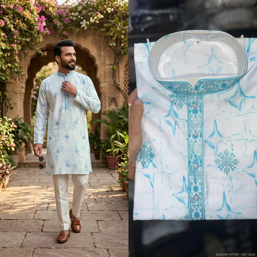 Men's Printed Star Silk Kurta Pyjama Set FZ-PR-17