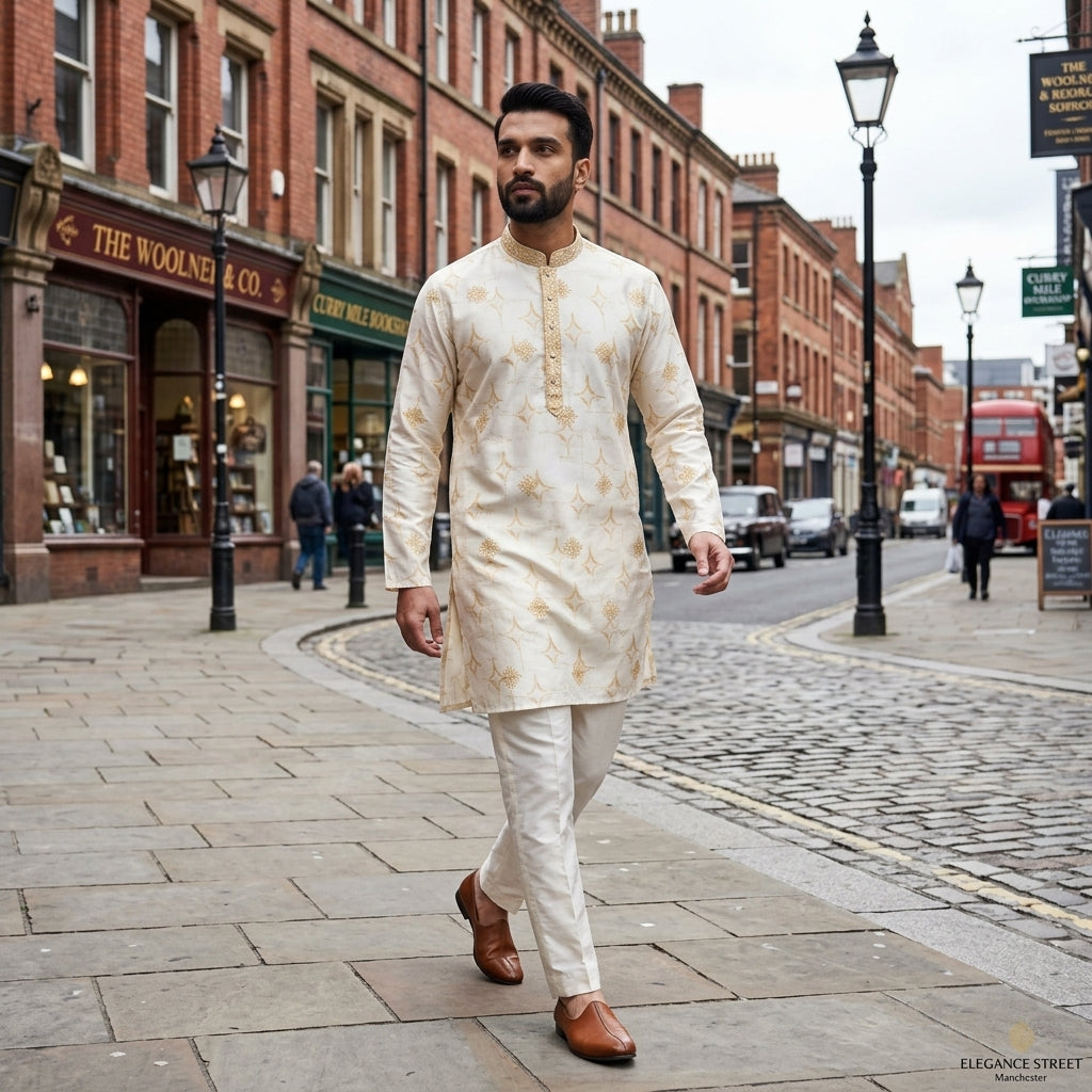 Men's Embroidered Star Silk Kurta Pyjama Set FZ-PR-18