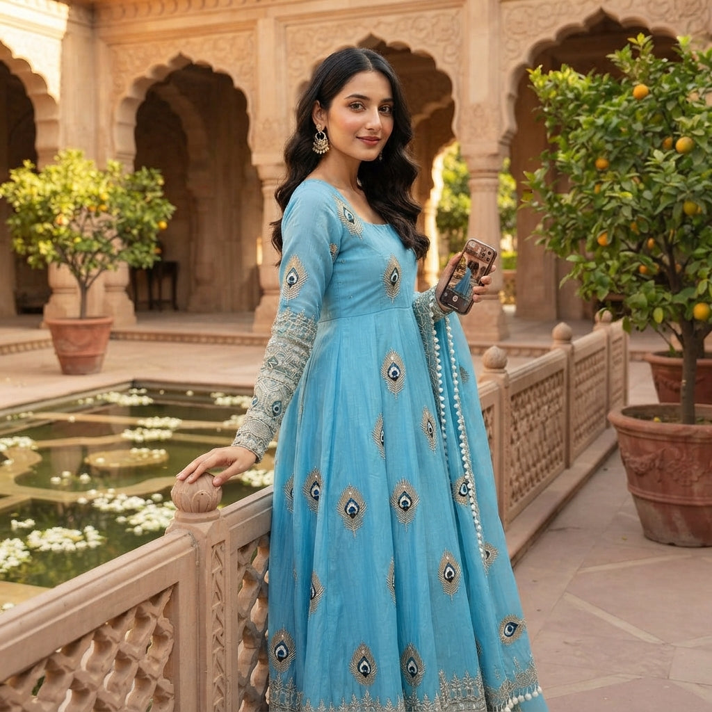 Women's Silk Embroidered Gown Set FZ-PR-41