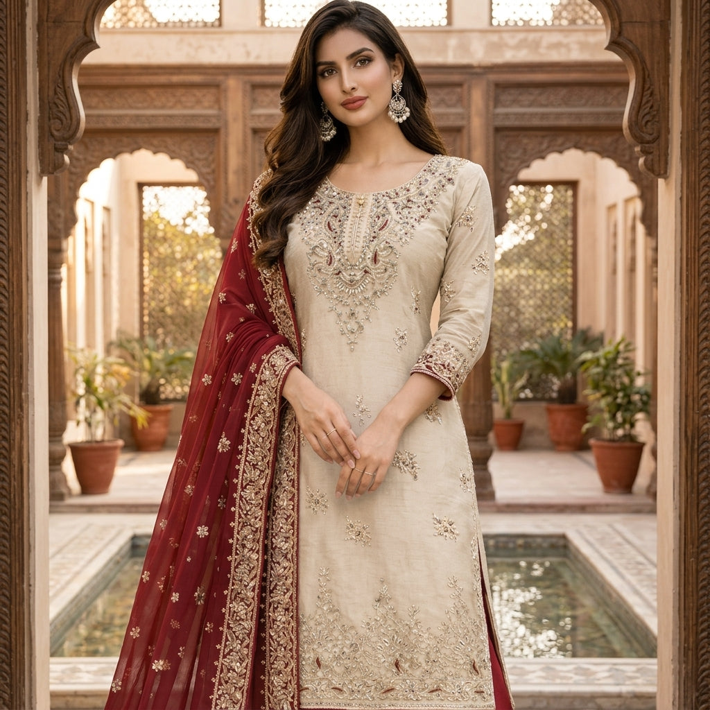 Heavy Embroidered JC Silk Palazzo Suit Set FZ-PR-05