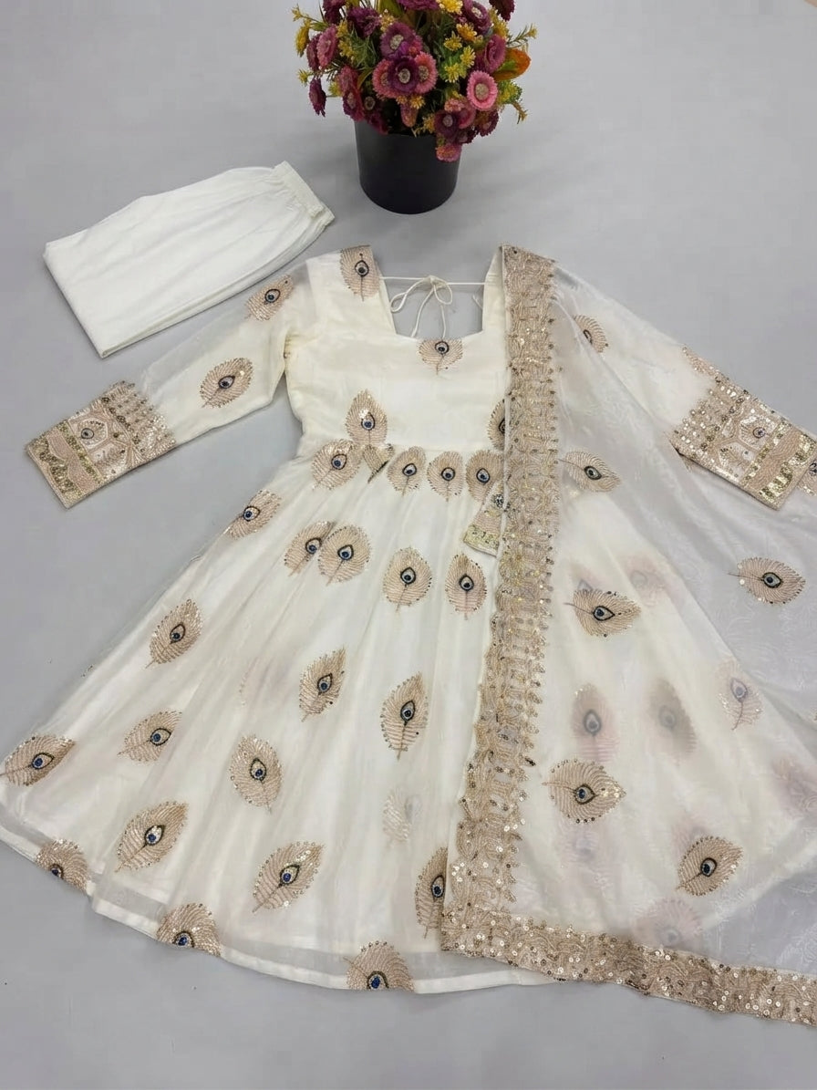 Women's Silk Embroidered Gown Set FZ-PR-42