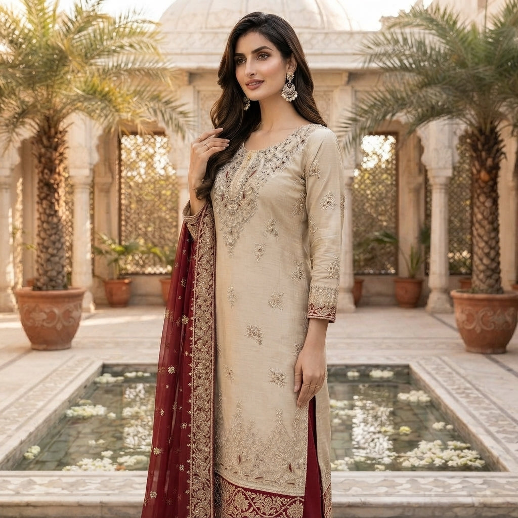 Heavy Embroidered JC Silk Palazzo Suit Set FZ-PR-05
