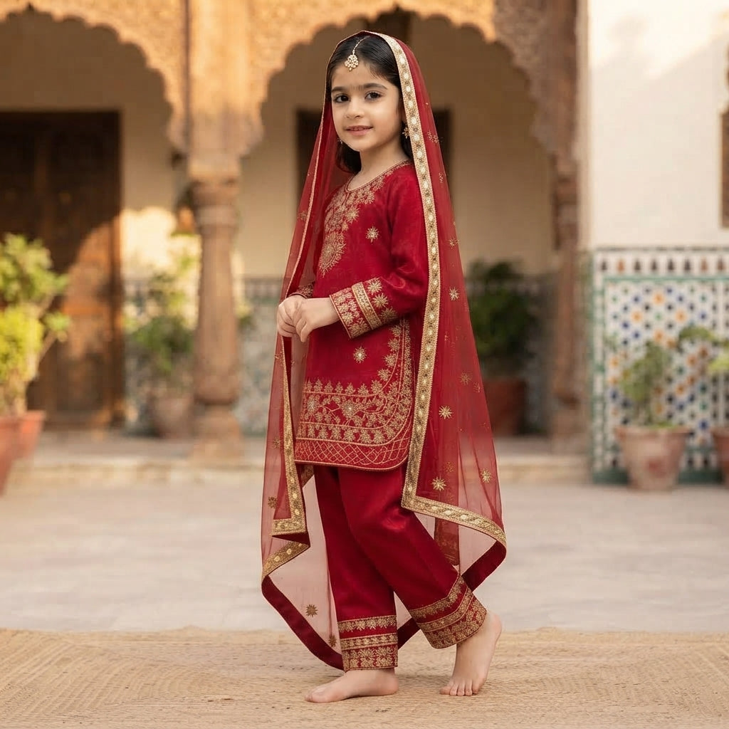 Girls' GMY Silk Embroidered Palazzo Set FZ-PR-44