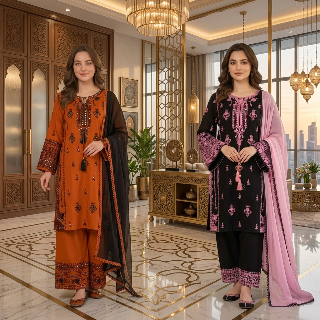 Women's Embroidered Rayon Kurta Set with Mirror Work & Palazzo FZ-PR-14
