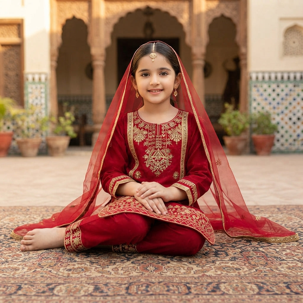 Girls' GMY Silk Embroidered Palazzo Set FZ-PR-44