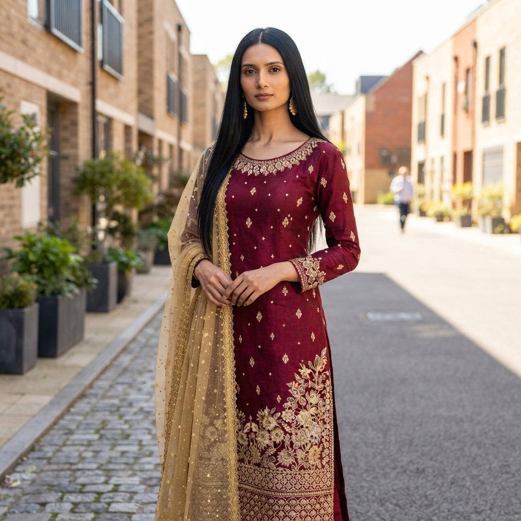 Women's JC Silk Embroidered Pearl Work Palazzo Suit Set FZ-PR-48