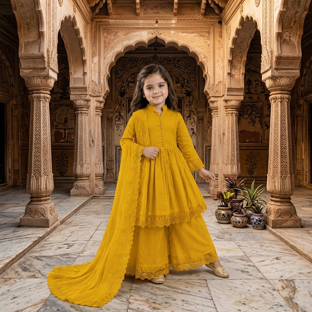 Girls' Cotton Embroidered Salwar Kameez Set FZ-PR-38