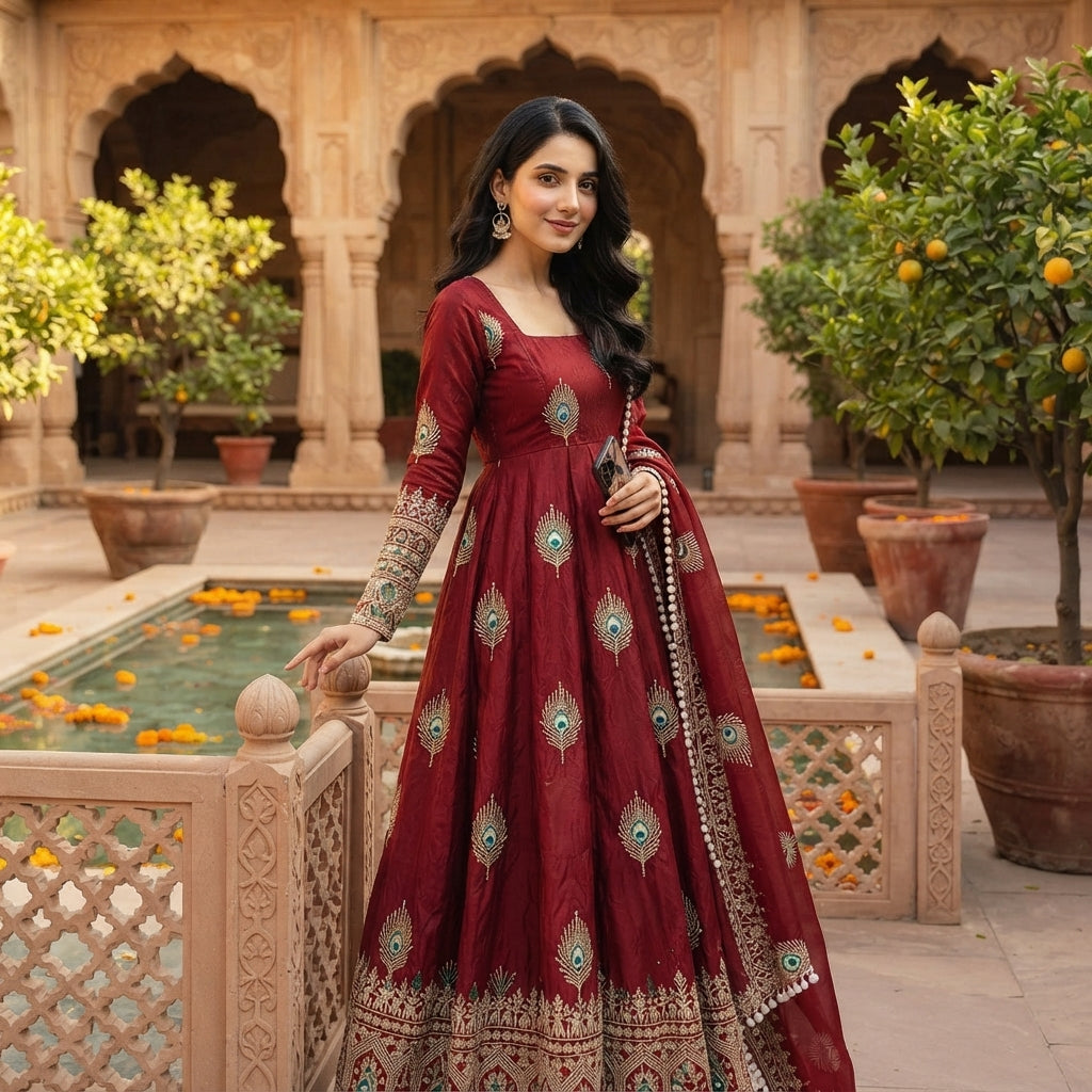 Women's Silk Embroidered Gown Set FZ-PR-41