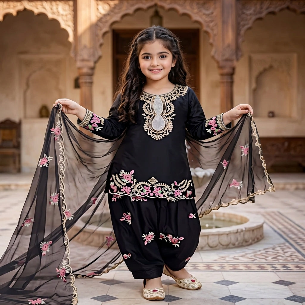 Girls' Heavy Crêpe Embroidered Salwar Kameez Set FZ-PR-40