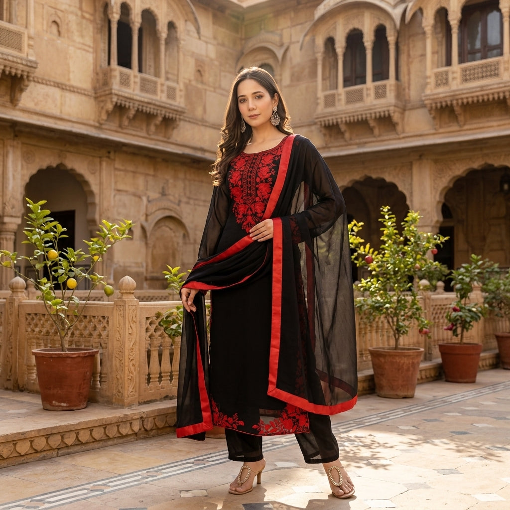 Women's Embroidered Georgette Kurta Set FZ-PR-29