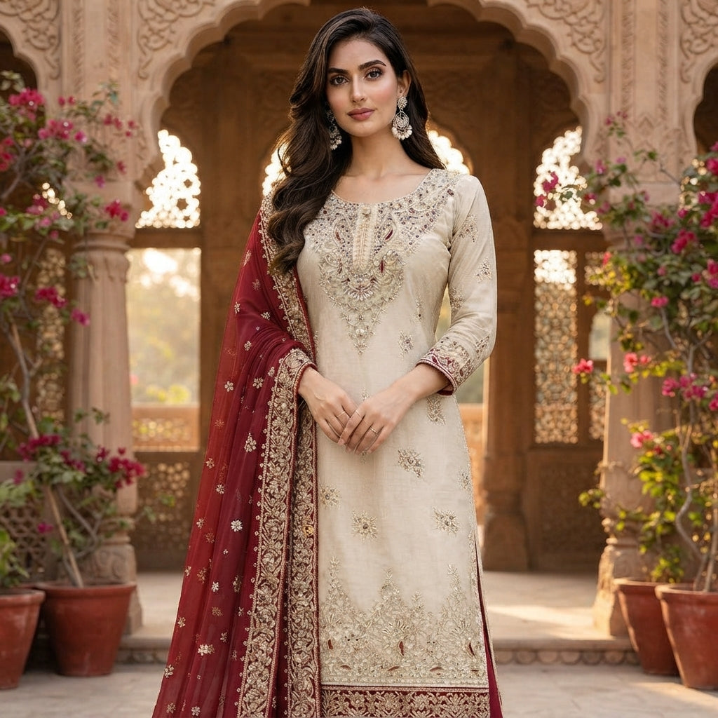 Heavy Embroidered JC Silk Palazzo Suit Set FZ-PR-05
