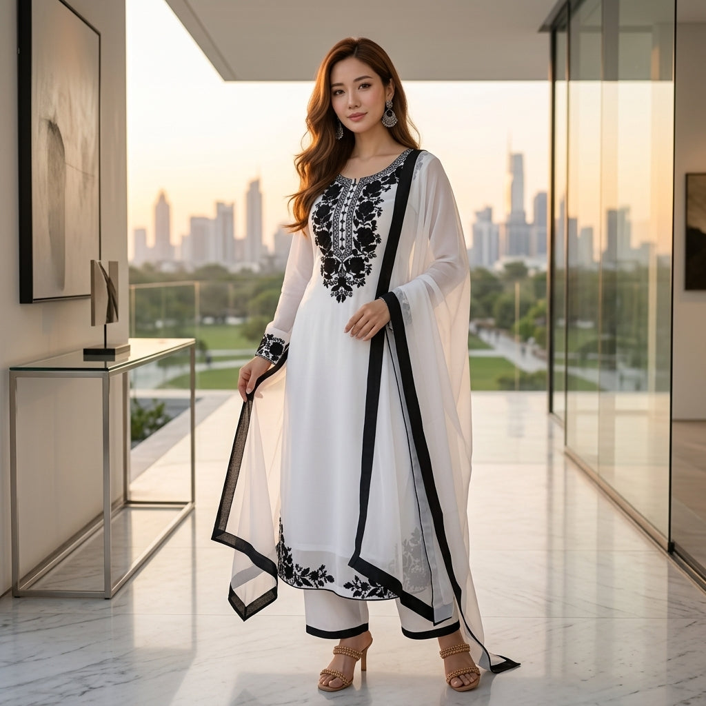 Women's Embroidered Georgette Kurta Set FZ-PR-28