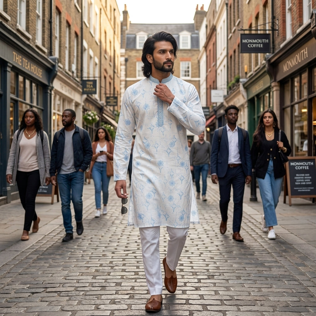 Men's Printed Star Silk Kurta Pyjama Set FZ-PR-17