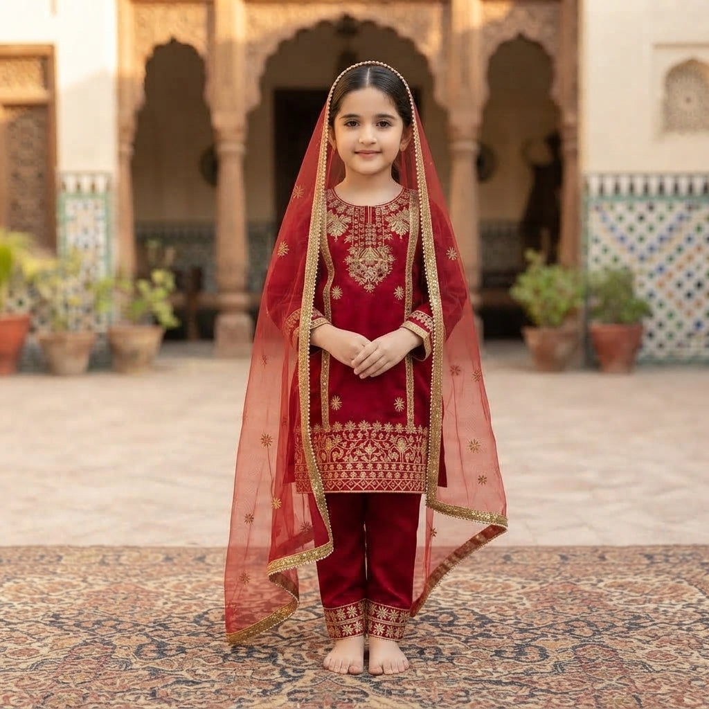 Girls' GMY Silk Embroidered Palazzo Set FZ-PR-44