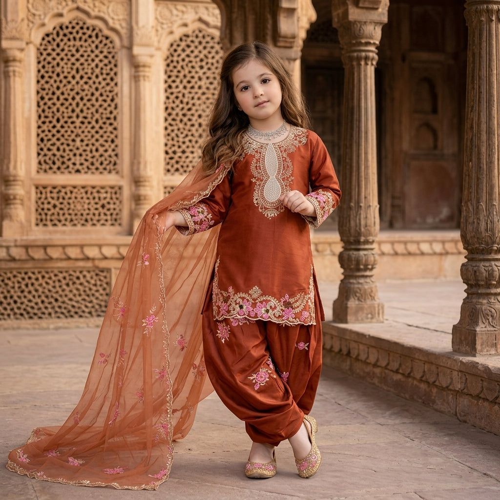 Girls' Heavy Crêpe Embroidered Salwar Kameez Set FZ-PR-40