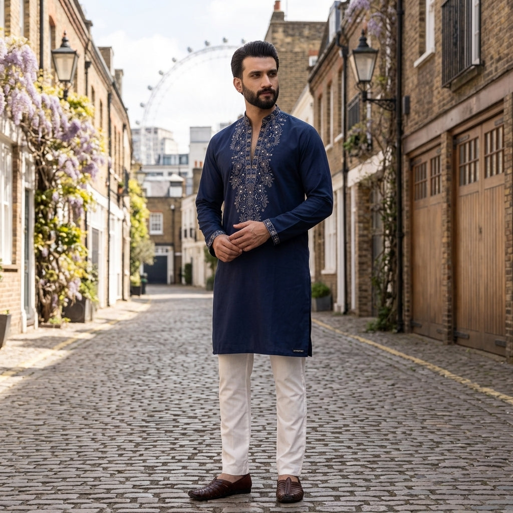 Men's Embroidered Star Silk Kurta Pyjama Set FZ-PR-19